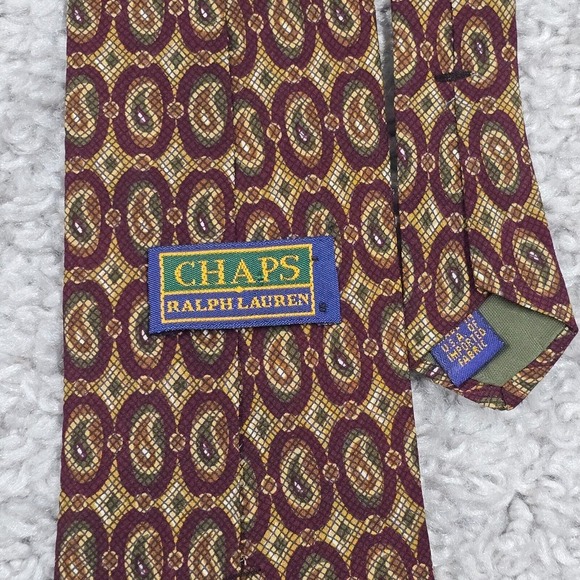 Vintage Chaps‎ Ralph Lauren Neck Tie Brown Paisley 100% Silk Made in USA - Picture 3 of 7